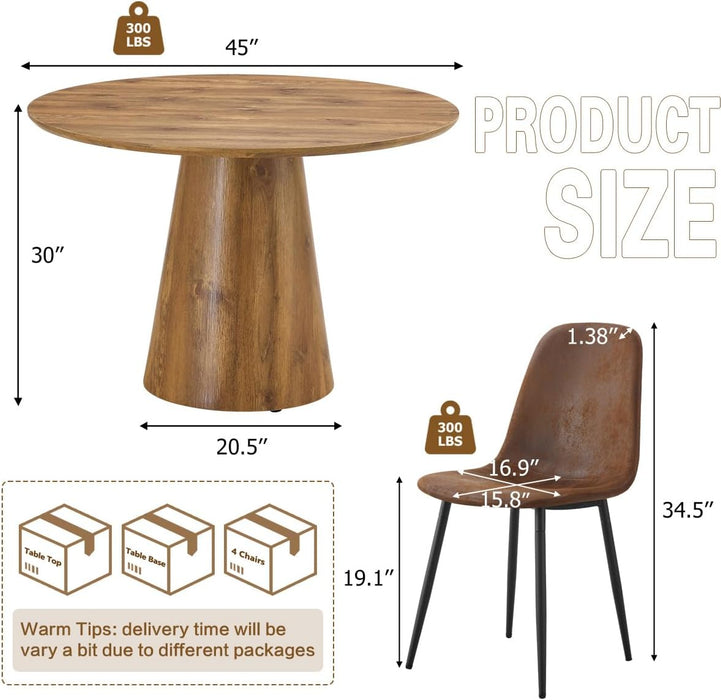 Round Dining Table Set for 4, 45'' Small Dining Table Set for 4, Dinette Set & Dining Chairs for 4 for Apartment, Space Saving, Easy Assemble