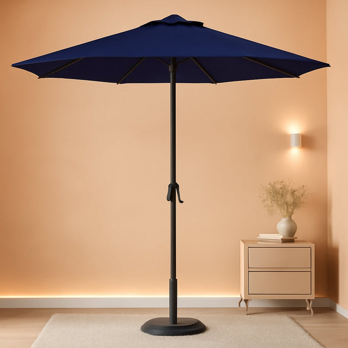 - 10-Year-No-Fade 9 Ft Patio Umbrella with Terylast Fabric, Auto-Tilt Aluminum Frame and 8 Reinforced Ribs for Deck, Pool, Garden & Beach - Navy Blue Canopy, Black Pole