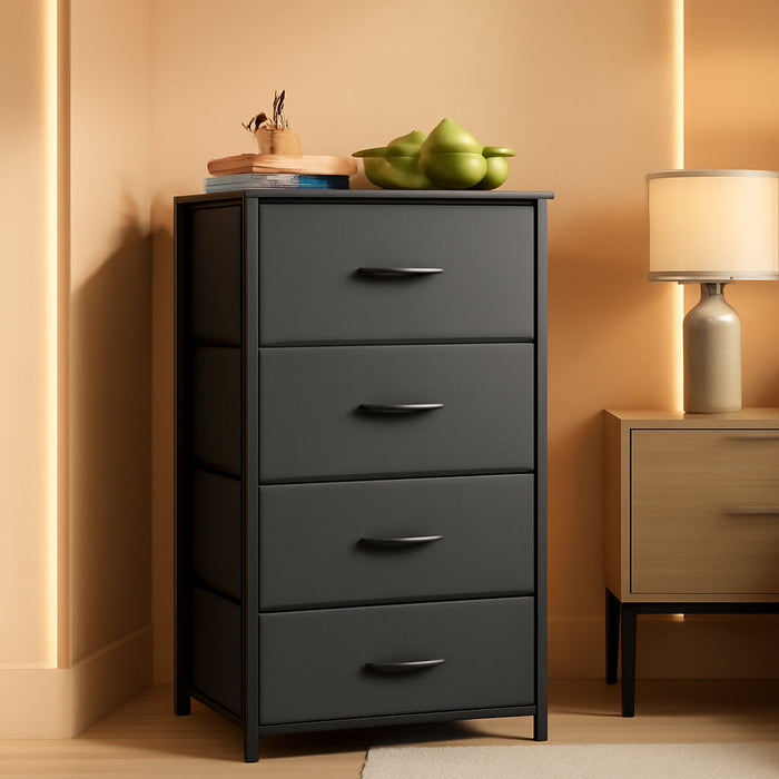 Dresser for Bedroom with 4 Storage Drawers, Small Dresser Chest of Drawers Fabric Dresser with Sturdy Steel Frame, Dresser for Closet with Wood Top, Dark Grey