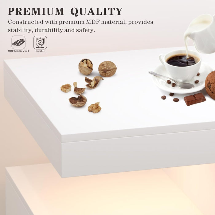 Sideboard Buffet Cabinet with Charging Station, Coffee Bar Table with RGB LED Light, Auto-Sensor Design, Bar Cabinet with Storage with 3 Drawers and 2 Doors for Kitchen, Dinning(White)