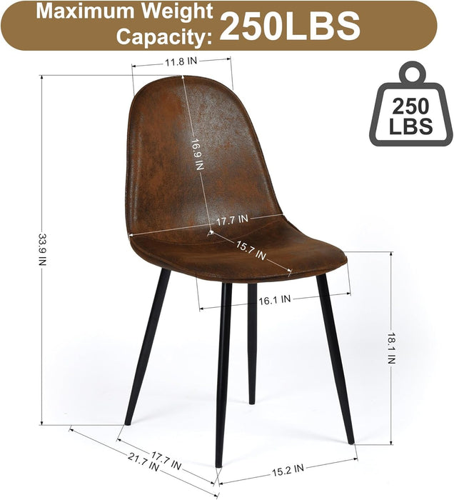 Set of 4 Commercial Café Chairs with Ergonomic Back and Cushioned Seat, Metal Legs for Coffee Shop Bistro and Restaurant Seating (Brown Suede)