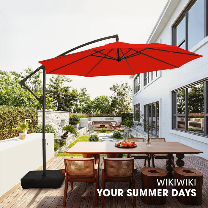 10Ft Patio Umbrella with Base Included, Outdoor Offset Cantilever Umbrella, Infinite Tilt, Crank and Cross Base, Orange Red