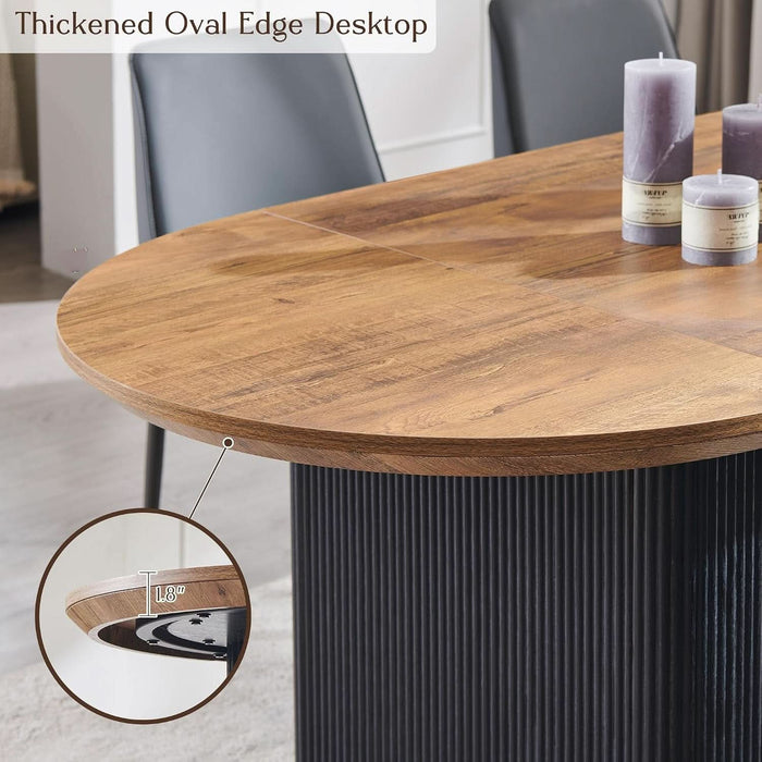 63 Inch Fluted Oval Dining Table for 4-6 People (Brown with Black)