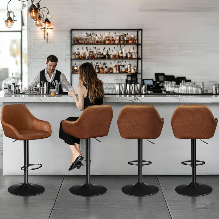 Yaheetech Bar Stools Set of 4, Adjustable Swivel PU Leather, Retro Brown | Counter Height Barstools with Padded Backrest & Armrests, 300 Lb Weight Capacity, Easy Assembly, Home Kitchen, Dining Room