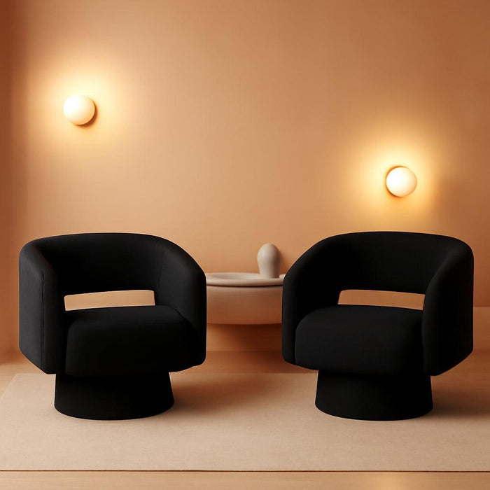 Swivel Accent Chair Set of 2, Modern Comfy Teddy Barrel Chairs, Oversized Upholstered round Arm Chair for Living Room, Bedroom, Reading Room, Black