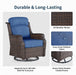 Patio Swivel Rocker Outdoor Chairs of 2 with Side Table, High Back and 6-Inch Thick Cushions, Wicker Swivel Glider Chairs for Porch, Deck, Poolside, Brown/Blue