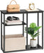 Narrow Console Table with Storage Basket, 29.5" Small Entryway Table with 3-Tier Storage Shelves, behind Couch Sofa Table, Hallway Table for Living Room, Black and Beige BB60XG01