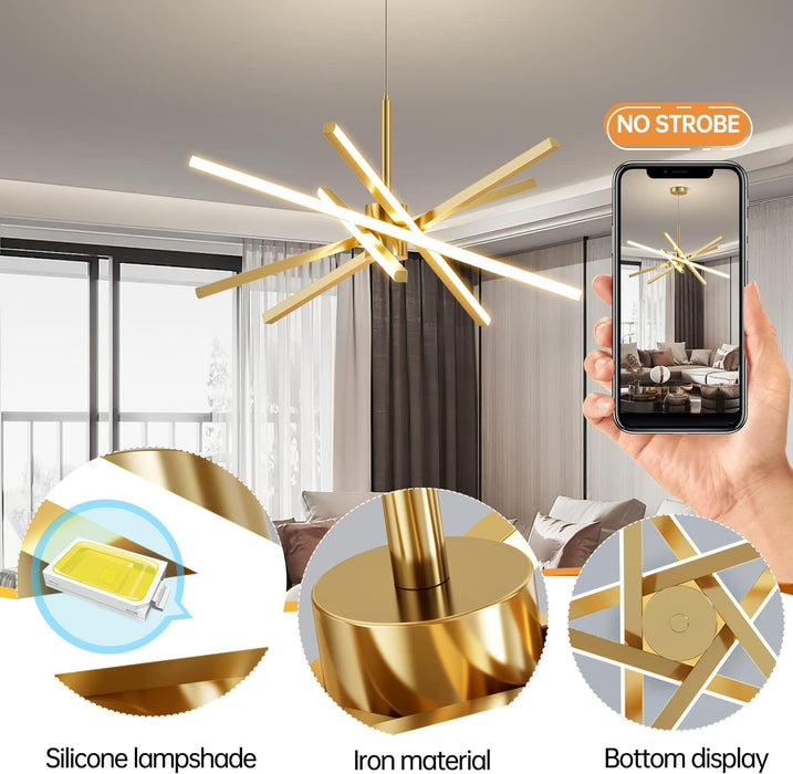 Gold 31 Inch LED Sputnik CeilingChandelier Dimmable
