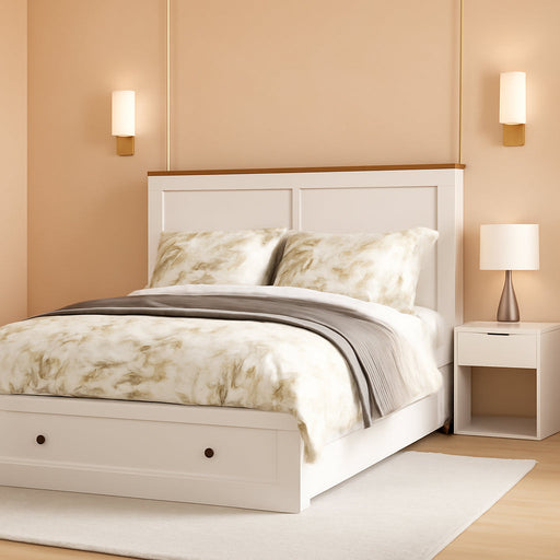 Queen Murphy Bed Included Mattress：Wood Murphy Bed Cabinet with USB Charging Station and Large Storage Drawer for Bedrooms/Guest Rooms/Apartments, White-1