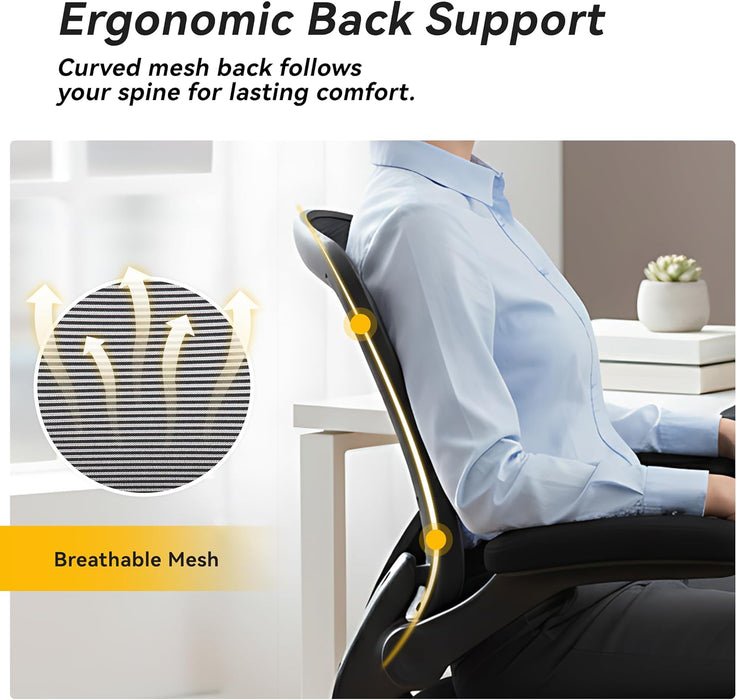 Ergonomic Office Chair with Double Seat Cushion – Mesh Desk Chair without Arms for Space Saving, Adjustable Swivel Computer Task Chair with Rocking Mode & Lumbar Support (Regular Height)