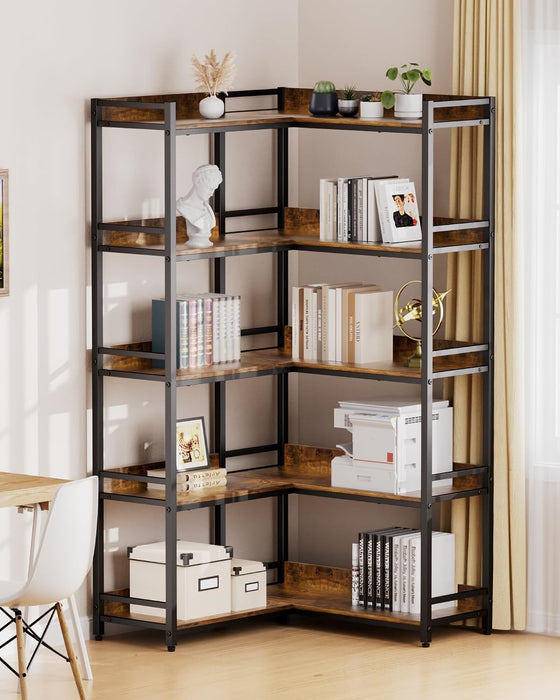 Large 5-Tier Corner Bookshelf, Modern Tall Corner Shelf Storage Rack