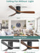 52 Inch Solid Wood Ceiling Fan without Lights Flush Mount Ceiling Fan with Remote Control-Wood Blades Modern Outdoor Ceiling Fans No Light for Bedroom/Farmhouse/Patio/Indoor, Brown Black