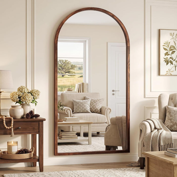 76"X41" Arched Full Length Mirror with Slim Solid Wood Frame,Walnut