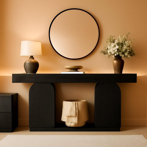 70.9-Inch Extra Long Sofa Table, Farmhouse Console Tables with Wood Frame and Storage Shelf, 2-Tier Wood Table behind Couch for Living Room, Hallway, Foyer, Black