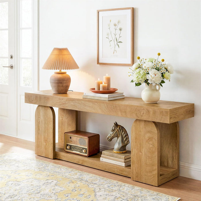 63-Inch Console Table for Entryway, Farmhouse Wooden Sofa Table behind Couch with 2-Tier Storage Shelf for Living Room, Foyer, Hallway, Entrance