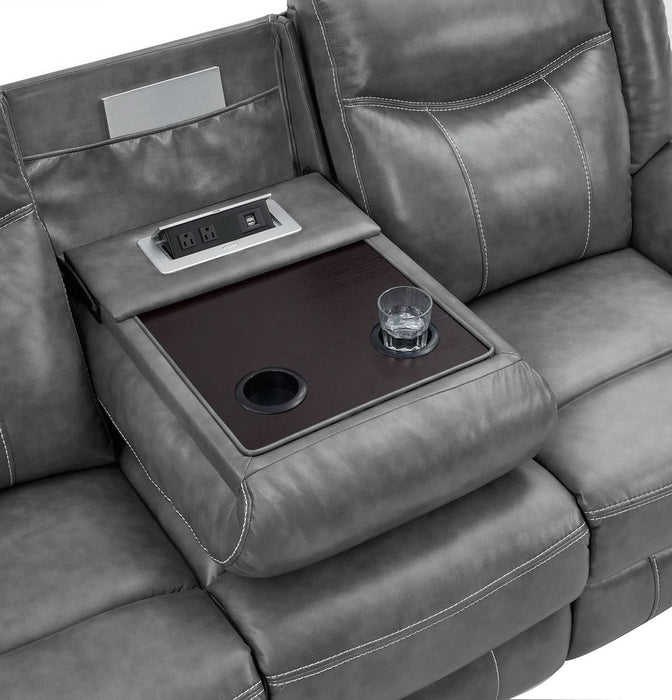Coaster Home Furnishings - Conrad - Fabric - Upholstered Motion Reclining Sofa with Power Outlet, Padded Headrests and Wall Hugger Design - Living Room - Grey - 650354