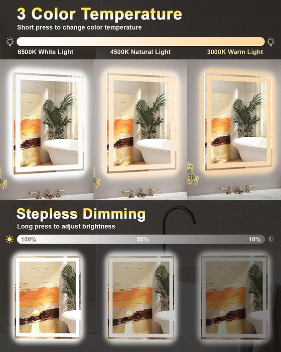 55X36 LED Bathroom Mirror, 6000LM, Separate Front and Back Lights