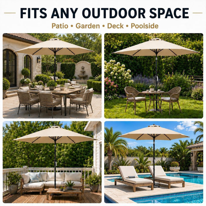 Yaheetech 9FT Patio Umbrella W/Push Button Tilt & Crank UPF 50+, Tan | Water-Resistant Fabric, UV Protection, Patio Table Umbrella, Adjustable Canopy, Yard Sun Shade for Garden, Deck, Yard, Pool