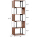 6-Tier Bookshelf, Tall S-Shaped Geometric Bookcase, Industrial Freestanding Display Shelf Unit, Wood and Metal Decorative Room Divider for Living Room Bedroom, Home Office, Rustic Brown