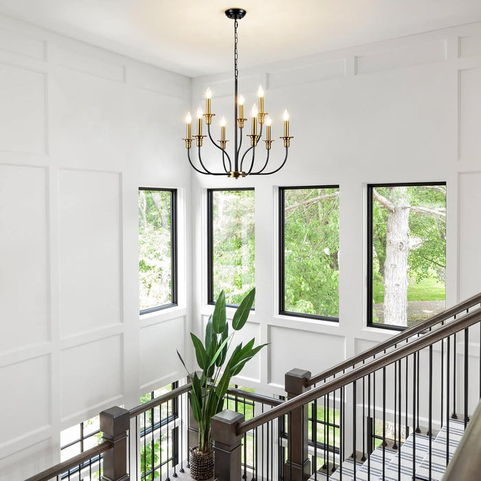 Black Gold Nine Light Candle Chandelier DiningRoom