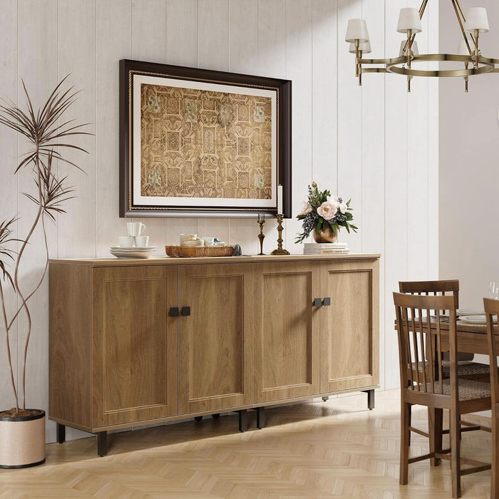 Buffet Sideboard Cabinet Farmhouse Modern 2 in 1 Storage Cabinet with Adjustable Shelves for Kitchen, Coffee Bar, Living Room, Oak