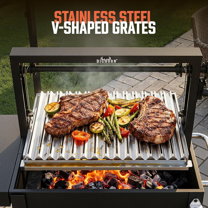 Santa Maria Grill, Argentine Parrilla Grill with Adjustable Height Grate, Wood Fire & Charcoal BBQ Grill, Large Outdoor Open Fire Grill with Storage for Patio & Backyard
