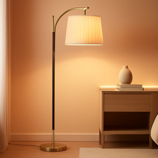 Modern Dimmable Floor Lamp with Fabric & Pleated Shades, Remote & Touch Control, Adjustable Brightness & Color Temperatures, Tall Standing Lamp for Living Room Bedroom Office (Black Gold)