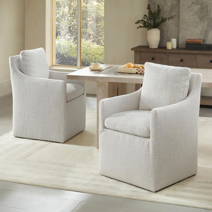 Upholstered Dining Chairs with Casters No Assembly Modern Accent Armchair with Rollers for Diningroom Bedroom Livingroom Reading Room,2 Pcs,Linen