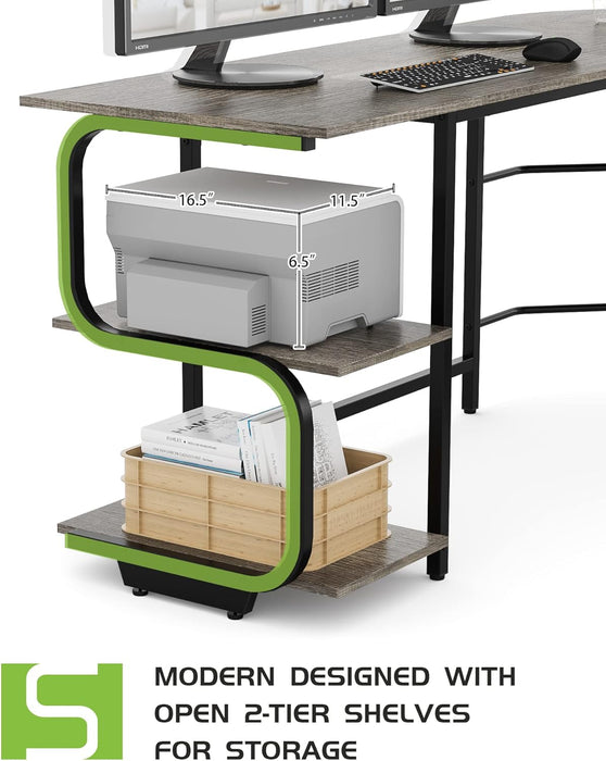 Reversible L Shaped Desk with Large Surface, 69 Inch Sturdy Corner Desk with Storage Shelves, Premium Office Computer Desk Workstation for Home Office Gaming