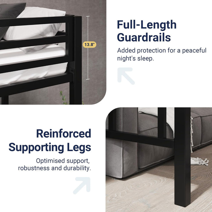 Metal Loft Bed Twin Size with Guardrail and Ladder, Small Space Saving Design for Bedroom Kid Room and Dorm, No Box Spring Needed, Black