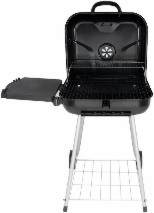 22" Square Steel Charcoal Grill with Foldable Side Shelf, Black