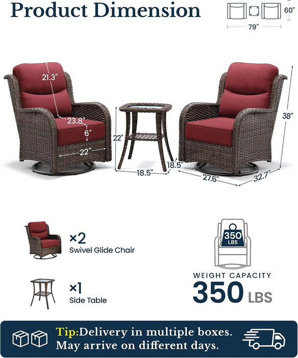 Luxury Outdoor Swivel Rocker Patio Chairs of 2 with Side Table