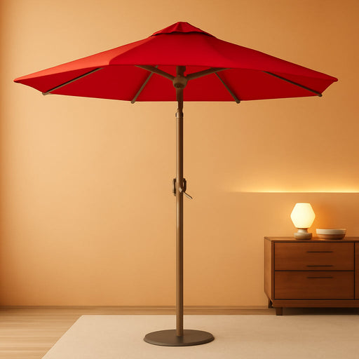 7.5FT Patio Umbrella Table Market Umbrella W/Tilt and Crank Heavy-Duty round Outdoor Umbrellas for Garden, Deck, Backyard,And Pool, Red