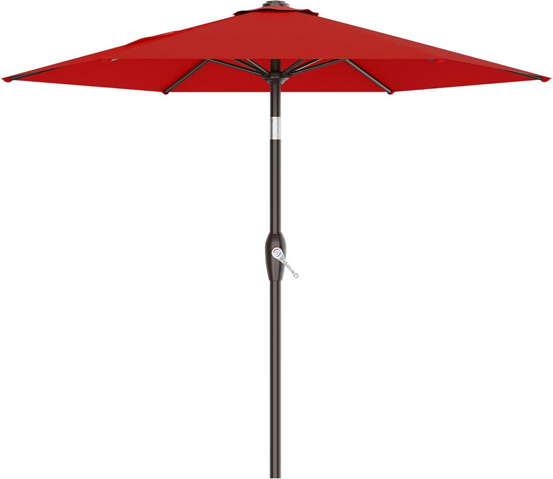 7.5FT Patio Umbrella Table Market Umbrella W/Tilt and Crank Heavy-Duty round Outdoor Umbrellas for Garden, Deck, Backyard,And Pool, Red