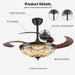 48" Tiffany Retractable Ceiling Fan with Light - (Red Dot, Black)
