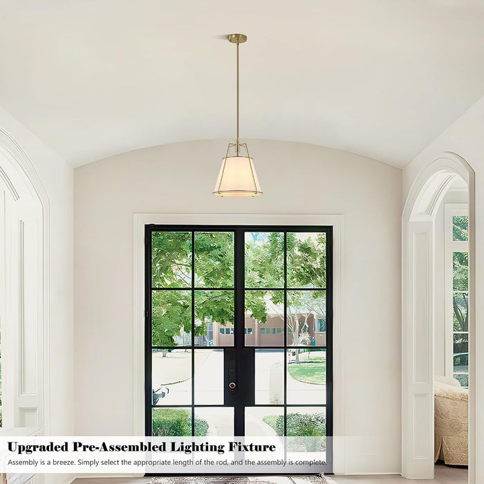 Brushed Gold Pendant Lights Kitchen Island, Drum Fabric Chandelier