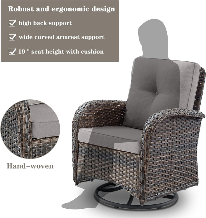 Patio Wicker Chairs Swivel Rocker - Outdoor Swivel Rocking Chairs Set of 2 with Rattan Side Table, Patio Swivel Glider Chair 3 Piece Patio Furniture Sets for Patio Porch Pool Brown/Grey