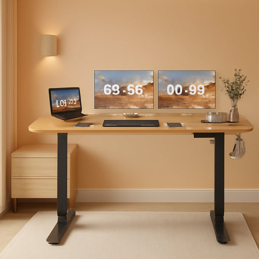 Electric Height Adjustable Standing Desk Large 55 X 24 Inches Sit Stand up Desk Home Office Computer Desk Memory Preset with T-Shaped Metal Bracket, Maple