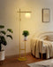 66IN Gold Dimmable Floor Lamps with Storage Table, Modern Standing Tall Lamp with Milky White Globe Lampshade, Cross-Shaped Lamp Head and U-Pole Base Style for Living Room/Bedroom/Office