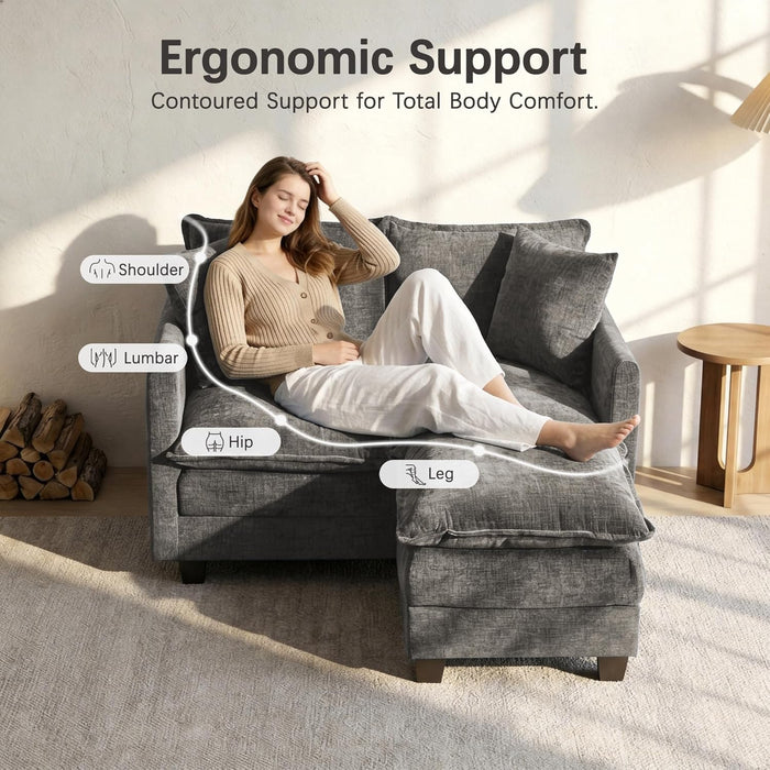 52Inch Compact Loveseat With Ottoman Grey Chenille