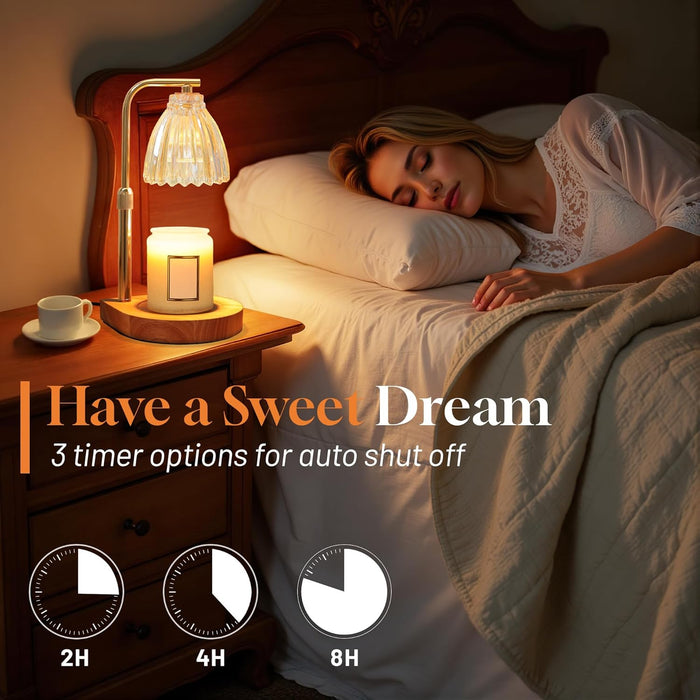 Candle Warmer Lamp with Timer, Dimmable Candle Lamp with Adjustable Height, Birthday Gifts for Women Mom, House Warming Gifts New Home, Candle Lamp Warmer for Jar Candles with 2 Bulbs - Wood