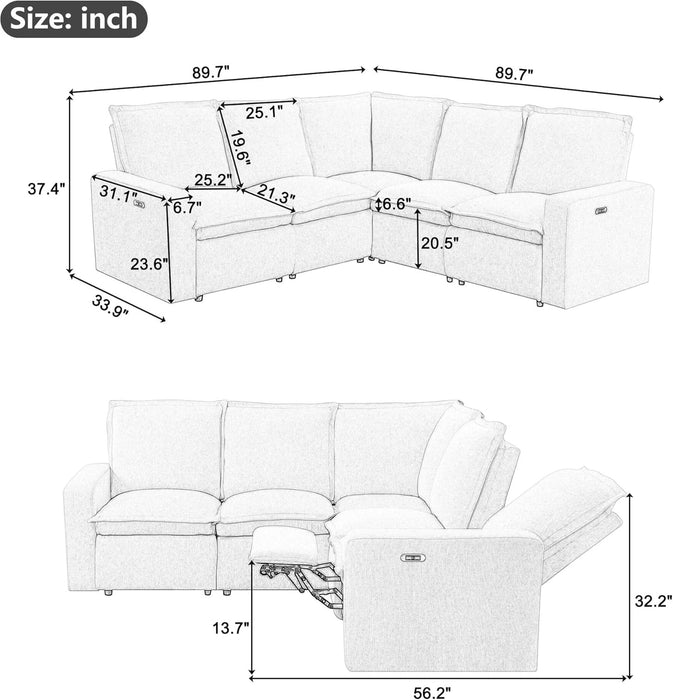 Symmetrical Power Reclining Sectional Sofa L-Shaped