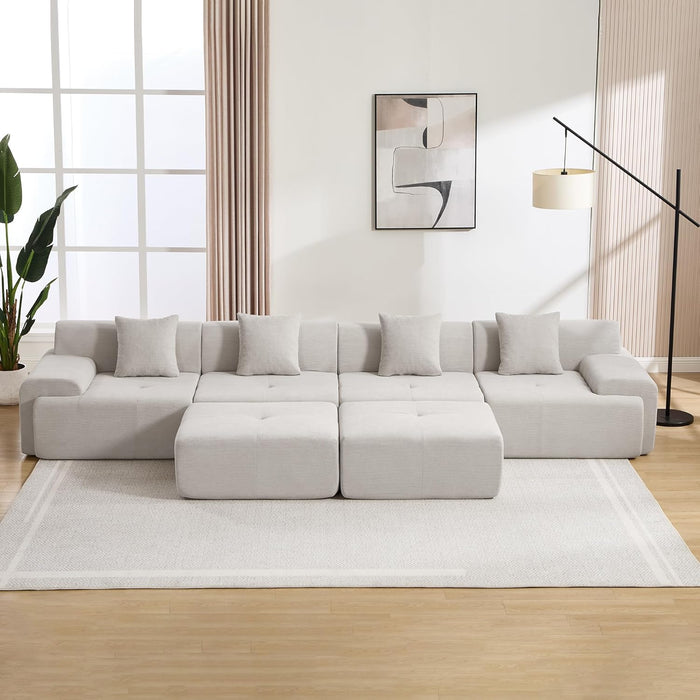 160-Inch U-Shaped Modular Sectional Sofa Camel Ottoman