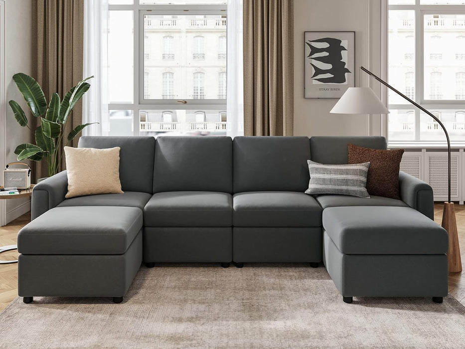 Modular Sectional Sofa, Convertible U Shaped Sofa Couch with Storage, Memory Foam, Modular Sectionals with Ottomans, 6 Seat Sofa Couch with Chaise for Living Room, Dark Grey