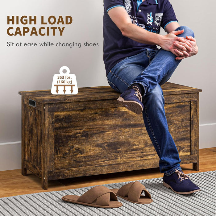 Executive Rustic Brown Storage Bench Double Hinges