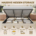 King Size Lift up Storage Bed Frame, Linen Upholstered Platform Bed with Wingback Headboard, Heavy Duty Hydraulic Gas Lift Underbed Space, Reinforced Full Metal Slats, Noise Free, Beige