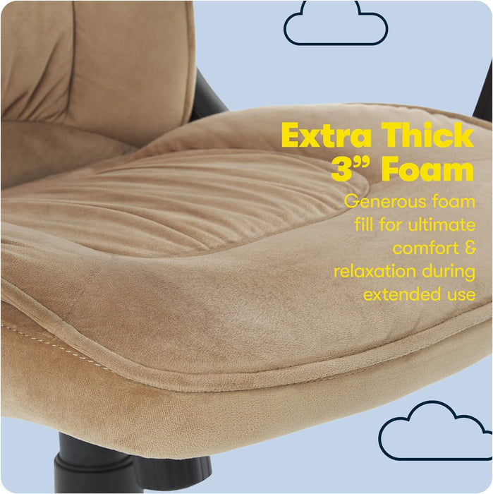 Hannah Executive Home Office Desk Chair, Ergonomic Mid-Back with Lumbar Support, Firm Seat Cushion, Layered Body Pillows, Padded Armrests, Swivel Base, Easy Assembly, Microfiber/Beige