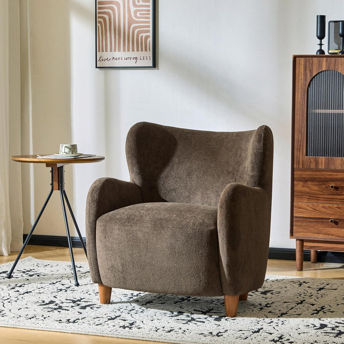 Brown Velvet Wingback Upholstered Chair Living Room