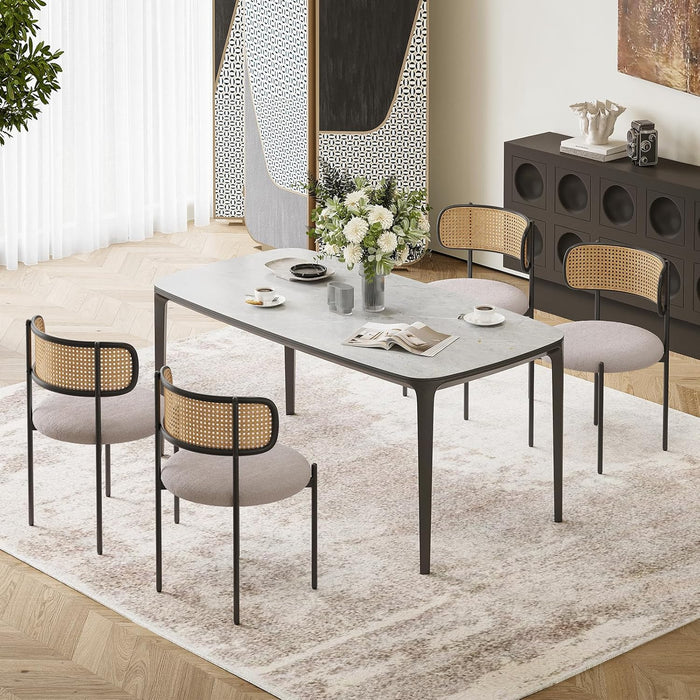 Kitchen Chairs Set of 2, Mid-Century Modern Dining Chairs,Kitchen Dining Room Chairs, Rattan Backrest round Upholstered Sherpa Dining Chairs(Gray)