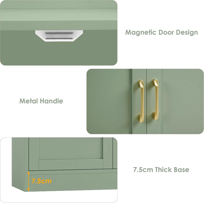 82.3" Triple Wide Bookshelf, Tall Bookcase with 4 Doors, Green